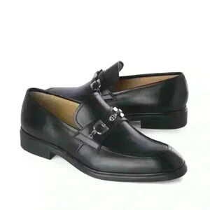 Bally Men's "Cathio" Black Leather Loafer With Horse Bit Buckle U.S. Size 7.5 D